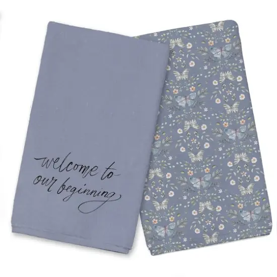 Welcome to Our Beginning Tea Towel Set Blue {1}