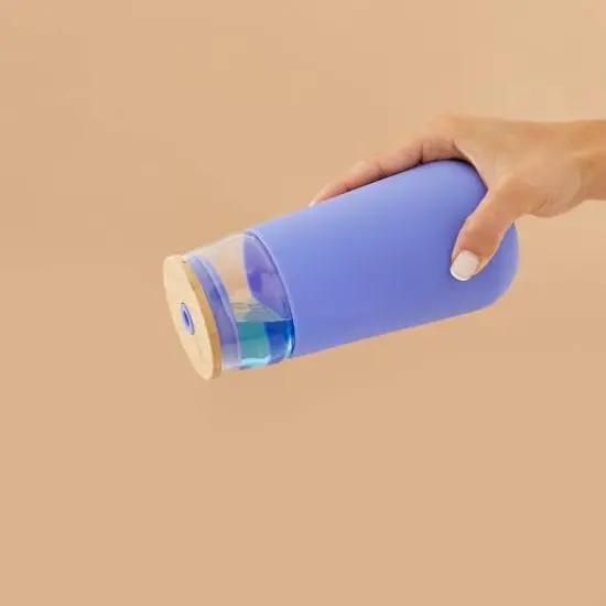 JoyJolt&reg; 20oz. Glass Tumbler with Straws & Silicone Sleeve Purple {6}