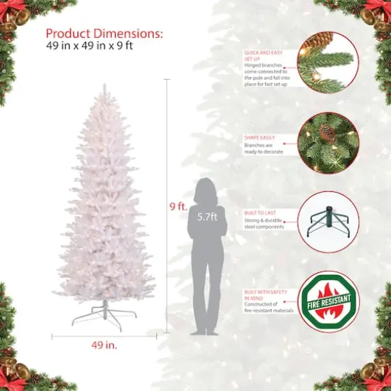 9ft. Pre-Lit White Slim Fraser Fir Artificial Christmas Tree, Clear Lights {6}