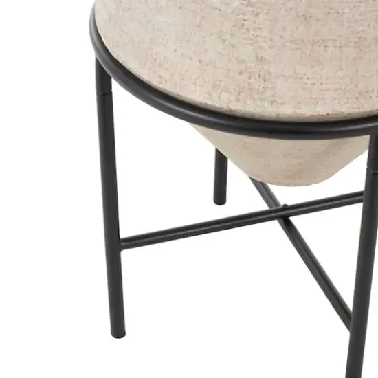 24.5" Beige Metal Wide Vase with Black Metal Stand {6}