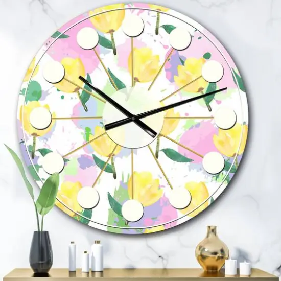 Designart 'Floral Pattern With Flowers Mid-Century Modern Wall Clock {1}
