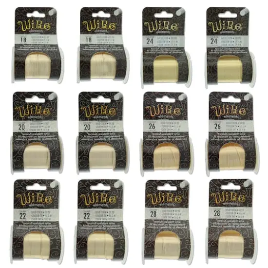 The Beadsmith® Wire Elements™ Tarnish Resistant Medium Temper Assorted Gauge Wire Spools, 12ct. Gold {1}