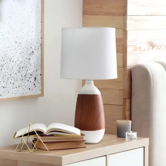 Simple Designs Ceramic Oblong Table Lamp Dark Wood/Off White {5}