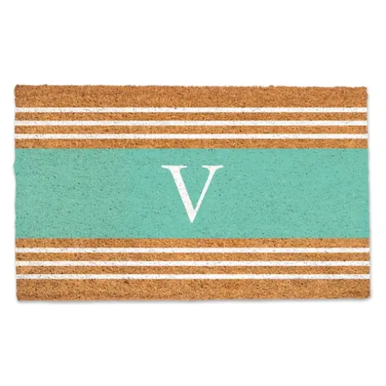 Teal Monogram Stripe Doormat V {1}