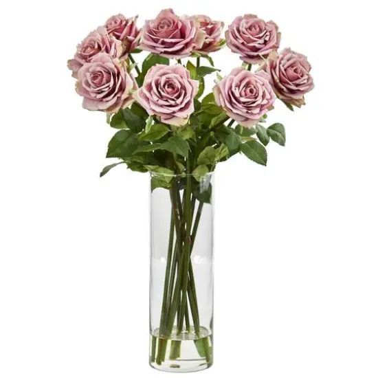 19" Mauve Rose Floral Arrangement in Cylinder Vase {1}