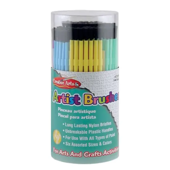 Creative Arts Assorted Sizes & Colors Plastic Artist Brushes, 144ct. {1}