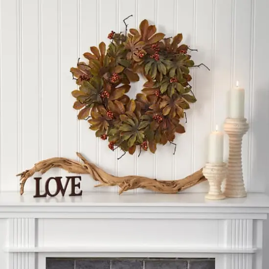 24" Fatsia & Berries Autumn Wreath {4}