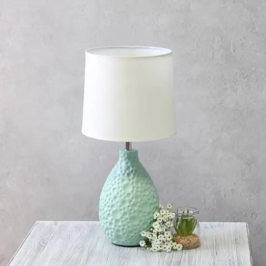 Simple Designs Textured Stucco Ceramic Oval Table Lamp Blue {5}