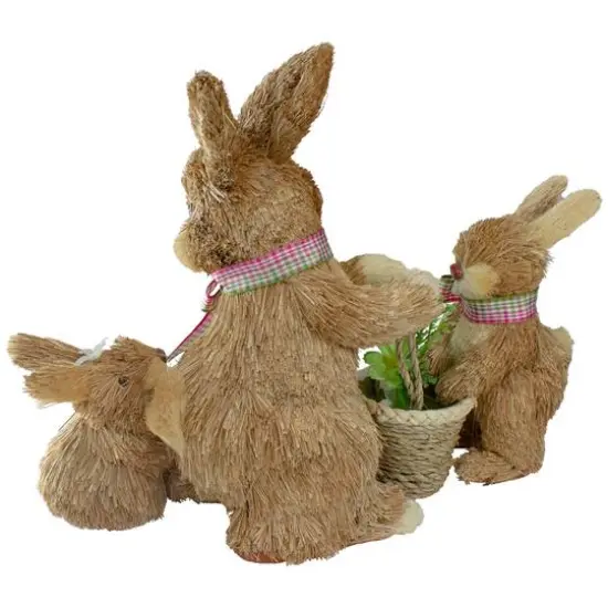 12.5" Sisal Mommy & Baby Bunnies Easter Figure {6}