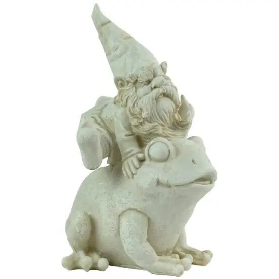 9.5" Gnome Leaping Over a Frog Outdoor Garden Statue {4}