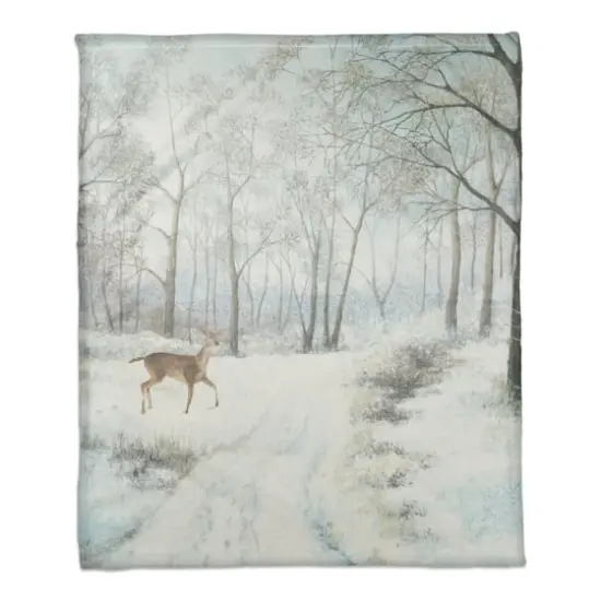 Doe Walking In The Snow 50x60 Coral Fleece Blanket {1}