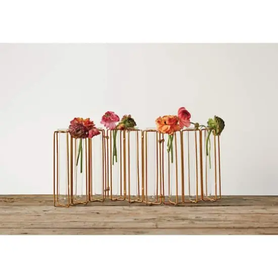 Hello Honey&reg; 9 Test Tube Vases with Gold Metal Stand Set {3}