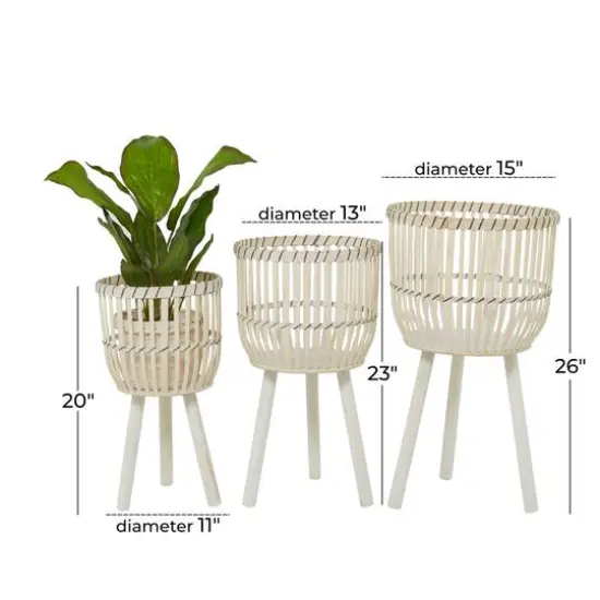White Bamboo Bohemian Planter, Set of 3" 26", 23", 20" {7}