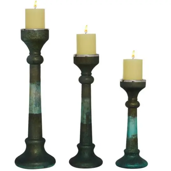 Green Glass Vintage Candle Holder Set {1}