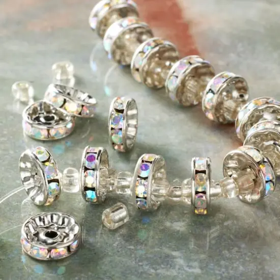 Rhodium with Multicolor Rhinestone Round Beads, 10mm by Bead Landing&trade; {3}