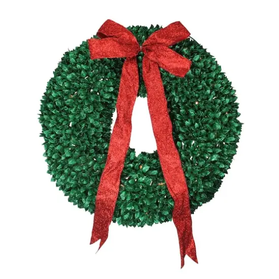 28" Pre-Lit Glittered Leaves Artificial Christmas Wreath {4}