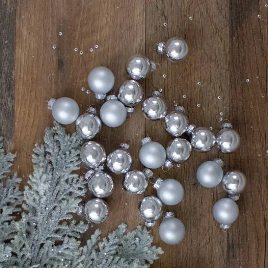 24ct. 1" 2-Finish Silver Glass Ball Ornaments {3}