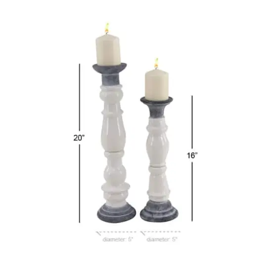 White & Dark Gray Stoneware Country Candle Holder Set {5}
