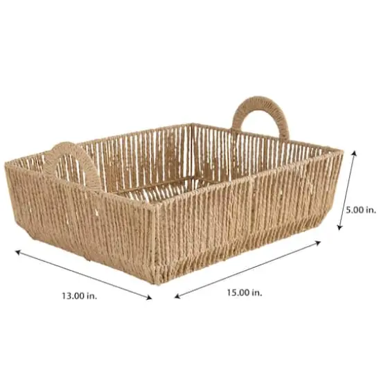 Simplify Large Vertical Weave Shelf Storage Basket with Round Handles {4}