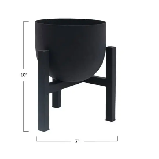 Hello Honey&reg; 10" Black Textured Metal Planter Pot with Stand {3}