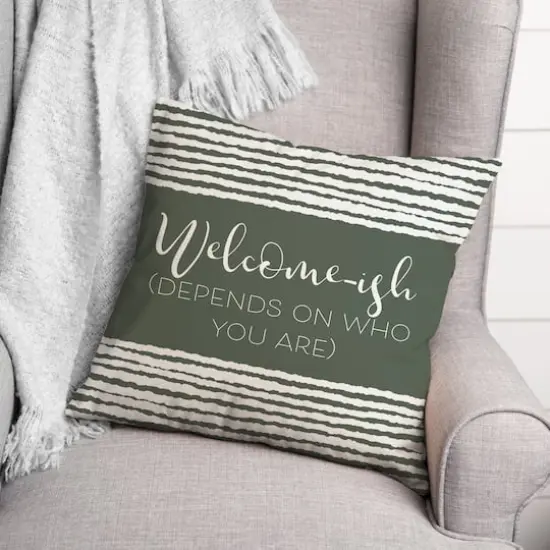 18" x 18" Welcome-ish Throw Pillow Sage {3}