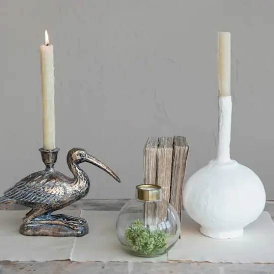 Hello Honey&reg; 11" Round Whitewashed Decorative Paper Mache Taper Holder {3}