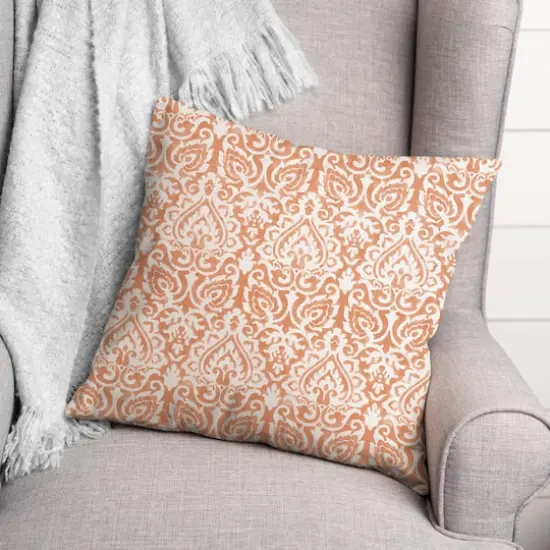 Orange Damask Throw Pillow {3}