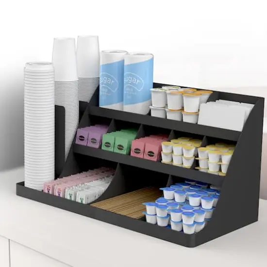 Mind Reader Black 14-Compartment 3-Tier Large Breakroom Coffee Condiment Organizer {3}