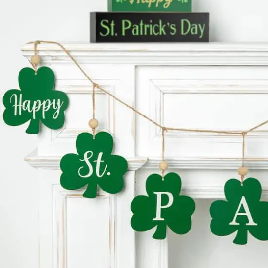 Glitzhome&reg; St. Patrick's Metal Shamrocks Garland {4}