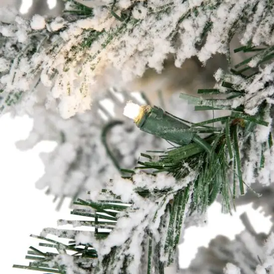 6.5ft. Pre-Lit Medium Flocked Pine Artificial Christmas Tree, Warm White LED Lights {7}