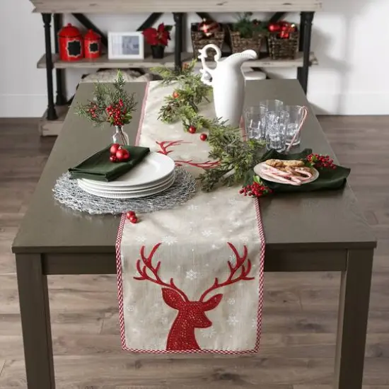 DII&reg; 108" Red Reindeer Embroidered Table Runner {11}