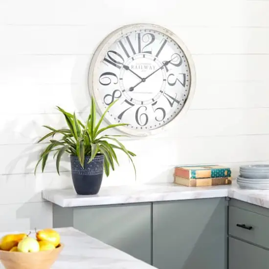 24" White Wood Vintage Wall Clock {9}