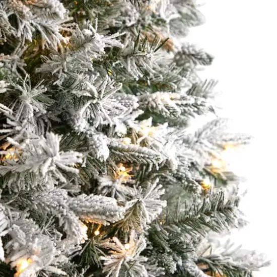 9ft. Pre-Lit Flocked Vermont Mixed Pine Artificial Christmas Tree, Clear LED Lights {5}