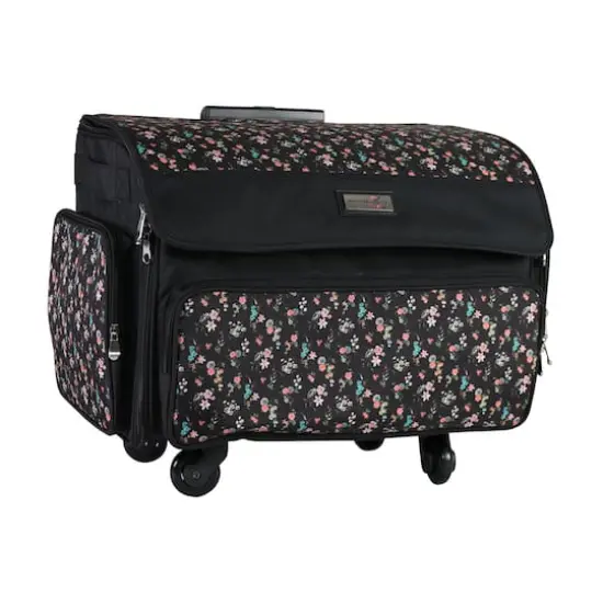 Everything Mary Black Floral 4-Wheel Collapsible Deluxe Sewing Machine Storage Case {1}
