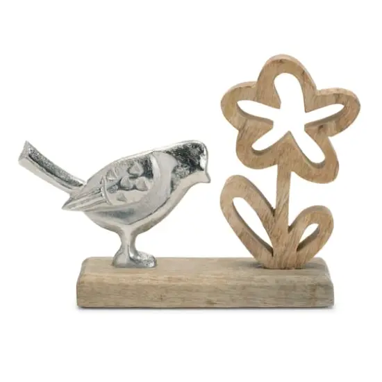 Metal Bird & Flower on Wood Base D&eacute;cor, 2ct. {3}