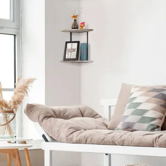 White 2-Tier Floating Corner Shelf {6}