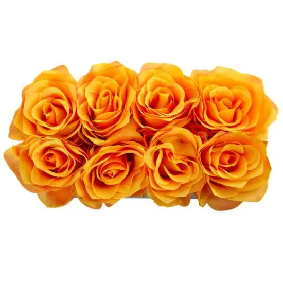 Rose Arrangement In Black Square Vase Orange Yellow {4}