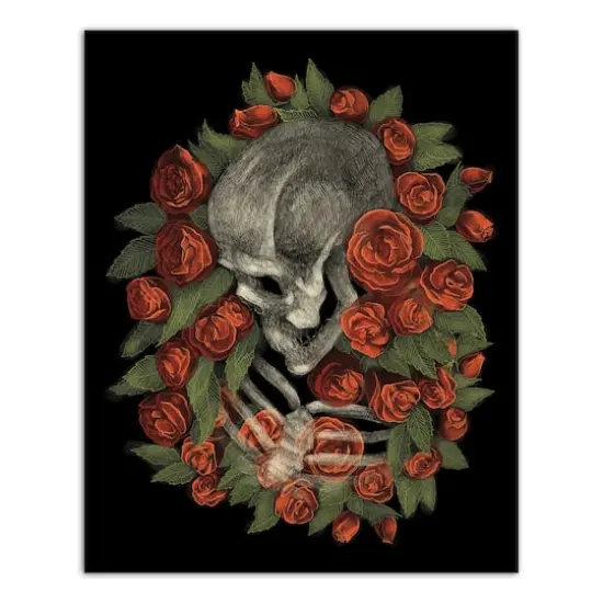 Skeleton Profile in Roses Canvas Wall Art {1}