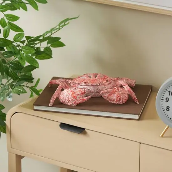 10" Polystone Crab Textured Decorative Sculpture Red {9}