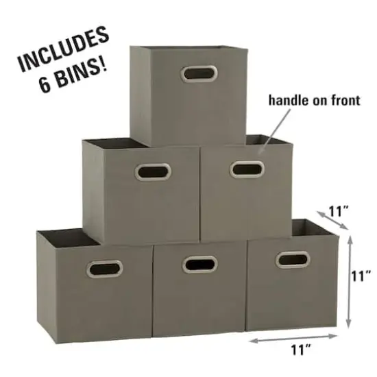6 Pack Household Essentials 11" Fabric Storage Bins Gray {4}