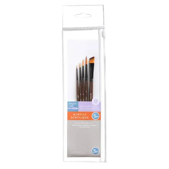 Golden Synthetic Acrylic 5 Piece Round & Angle Shader Brush Set by Artist's Loft™ {4}