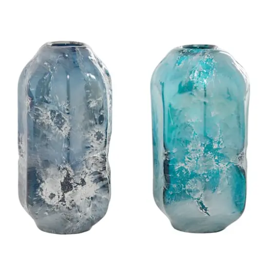 11.5" Blue Glass Contemporary Vase Set {1}