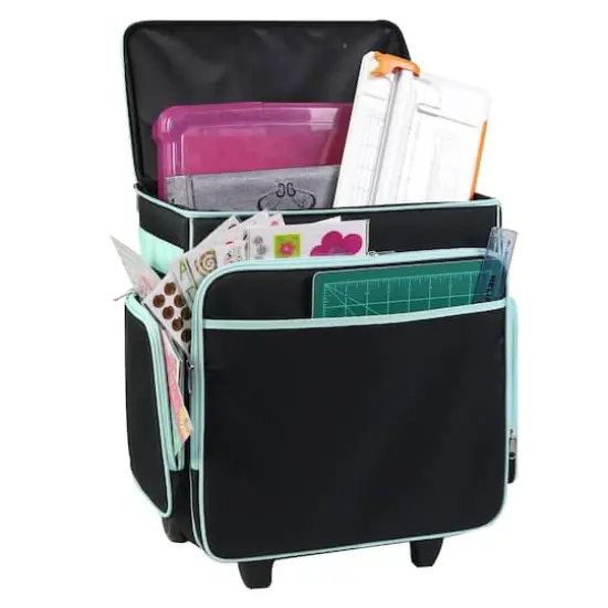 Everything Mary Black & Teal Rolling Craft Bag {9}