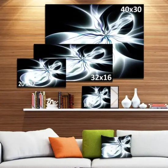 Designart - White Symmetrical Fractal Flower - Abstract Art on Canvas {5}
