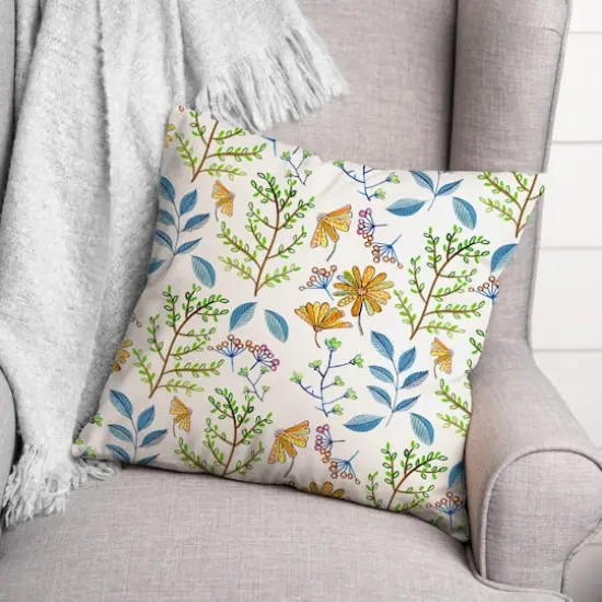 Summer Floral Print Throw Pillow White {3}
