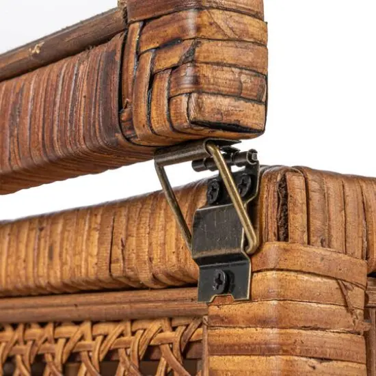 Hello Honey&reg; Dark Brown Modern Decorative Rectangle Woven Rattan & Wood Display Box Set with Glass Top {8}