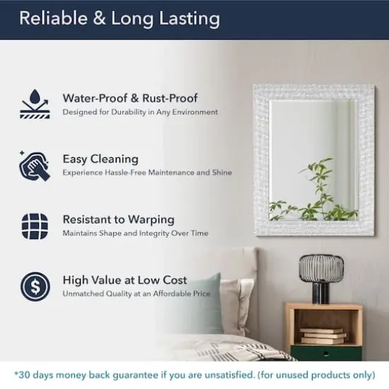 Head West 29" Chrome & White Tile Textured Framed Vanity Mirror {5}