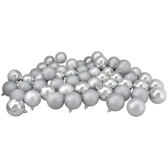 96ct. 1.5" Silver Splendor Shatterproof 4-Finish Christmas Ball Ornaments {3}