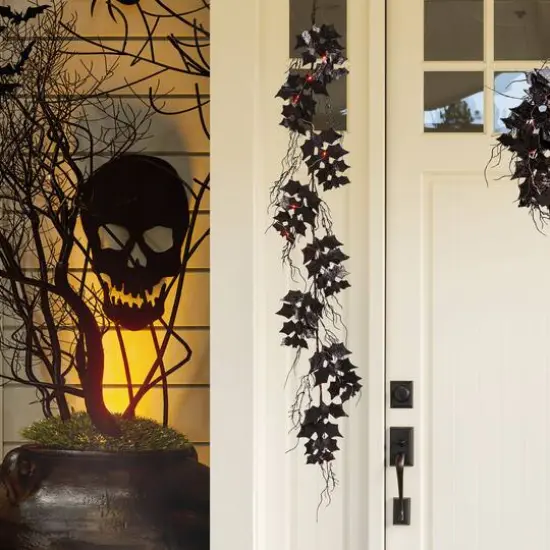 Glitzhome&reg; Lighted Halloween Bat Garland & Wreath Set {6}