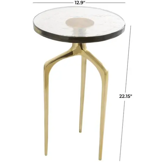 22" Accent Table with Textured Glass Tabletop Gold {6}